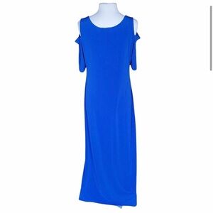 Chico’s Cold Shoulder Maxi Dress solid Majestic Blue size 2. (Large 12)